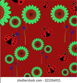Colorful print with flowers and ladybirds