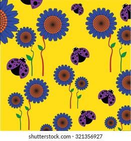 Colorful print with flowers and ladybirds