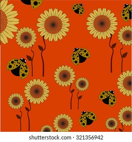 Colorful print with flowers and ladybirds