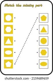 Colorful Printable "Matching shape 1" Worksheet for Kid or Preschool to Learn Thinking Skill, Logical Think, Pre-math about Shape Recognition and Geometry with fine motor skill writing line