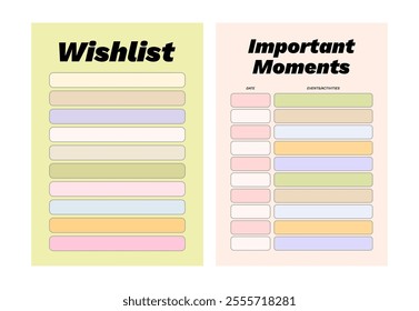 Colorful printable planner template set for journaling, reflection, diary, productivity, goal setting, business, school, learning schedule, coaching