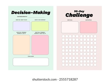 Colorful printable planner template set for habit tracker, journaling, goal setting, diary, productivity, business, school, learning schedule, coaching