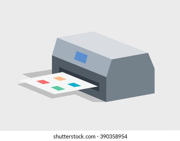 Colorful printer flat icon. Isolated on white, 3d picture. 