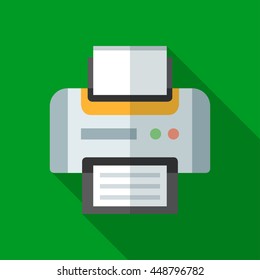Colorful printer icon in modern flat style with long shadow. Vector illustration