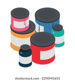 Colorful printer paints bottles isometric icon 3d vector illustration