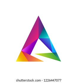 colorful prism letter A logo concept, vector arrow gradient color, mosaic shape style, creative initial letter logo element for template