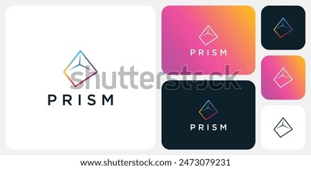Colorful prism outline vector logo design with modern, simple, clean and abstract style.