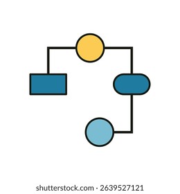 Colorful process flow diagram with mixed shapes and connecting lines on white background