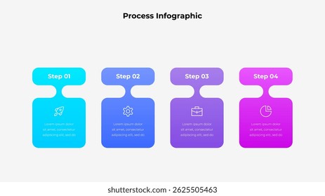 Colorful process infographic showcasing four steps with icons, ideal for presenting workflow or sequence in business and professional settings