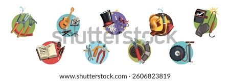 Colorful Profession Icon with Different Tool Vector Set