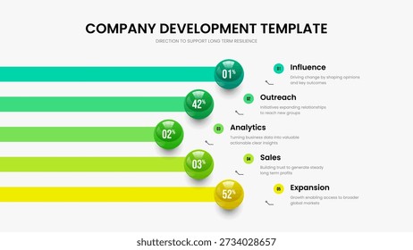 Colorful Profile Five Step Infographic Slideshow Template. Sales Campaign Presentation Design Vector Illustration. Minimal Proposal 5 Option Graph Frame Layout.