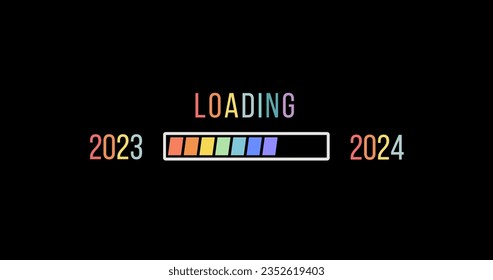 colorful progress bar year 2023 to 2024 loading vector illustration	