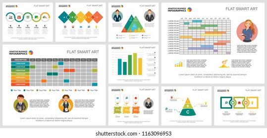 Colorful project or marketing concept infographic charts set. Business design elements for presentation slide templates. Can be used for annual report, advertising, flyer layout and banner design.