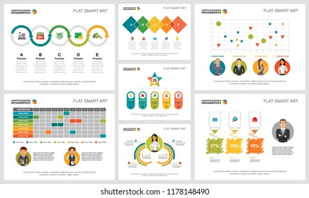 Colorful project or marketing concept infographic charts set. Business design elements for presentation slide templates. Can be used for annual report, advertising, flyer layout and banner design.