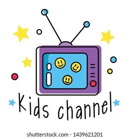 Colorful promo sign, creative idea for children playing space. Vector watercolor icon, symbol, child logo. Kids logo vector image. Logo of kids club, land, playground, zone, hobby, art. Children badge