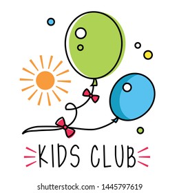 Colorful promo sign, creative idea for children playing space. Vector watercolor icon, symbol, child logo. Kids logo vector image. Logo of kids club, land, playground, zone, hobby, art. Children badge