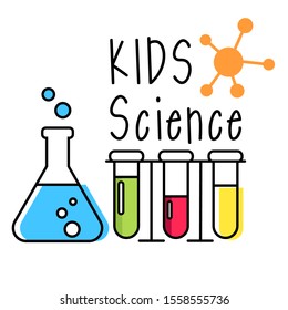 Colorful promo sign, creative idea for children playing space. Vector watercolor icon, symbol, child logo. Kids logo vector image. Badge of kids science club. Children badge