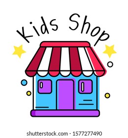 Colorful promo sign, creative idea for children playing space. Vector watercolor icon, symbol, child logo. Kids logo vector image. Logo of kids club, land, playground, zone, hobby, art. Children badge