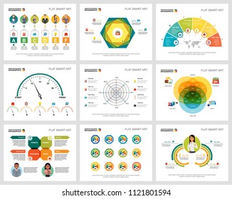 Colorful promotion or training concept infographic charts set. Business design elements for presentation slide templates. For corporate report, advertising, leaflet layout and poster design.