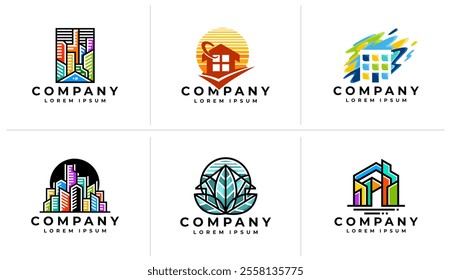 Colorful property building logo design set