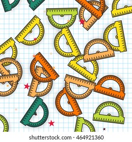 Colorful Protractor Ruler background. Back to school symbol. Office Supply Objects. Vector illustration.