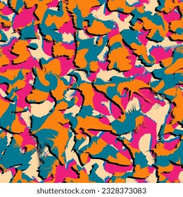 Colorful psychedelic abstract camouflage seamless pattern