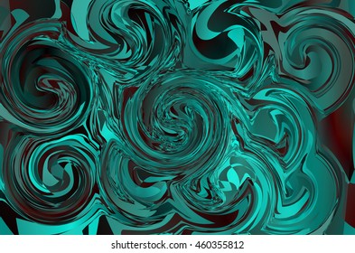 Colorful psychedelic blue background made of interweaving curved shapes. Vector  illustration