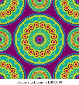 Colorful psychedelic chakras seamless pattern vector illustration
