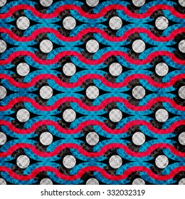 colorful psychedelic circles and lines seamless geometric pattern vector illustration grunge effect