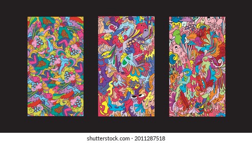 Colorful Psychedelic hand drawn Doodle Illustration Background perfect for Poster, Banner, Wallpaper, Social Media Background Story and Print Material.