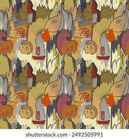 Colorful psychedelic seamless pattern in boho style.Vector retro background in batik style.