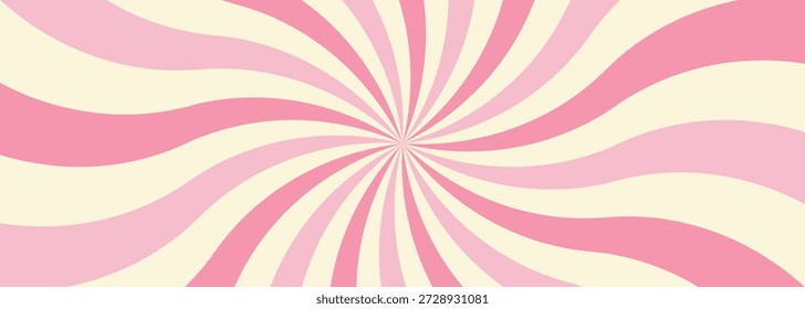 Un colorido patrón de espiral psicodélico con vibrantes rayas rosas y amarillas que irradian desde el centro, creando un efecto de ilusión óptica hipnotizante sobre un fondo blanco puro.