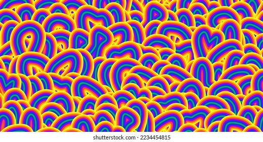 Colorful psychedelic swirl seamless pattern with hallucination swirls. Vector illustration. Trippy 70s textile background. Groovy design