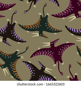 colorful pterodactyl on green background