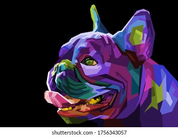 Colorful Pug Head Dog On Geometric Pop Art Style