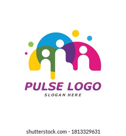 Vector de concepto de diseño del logotipo de Pulso colorido. Vector de plantillas de logotipo People Beat