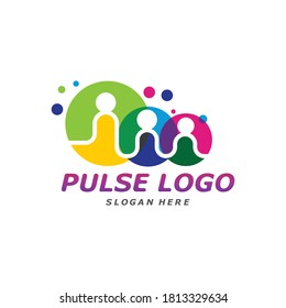 Vector de concepto de diseño del logotipo de Pulso colorido. Vector de plantillas de logotipo People Beat