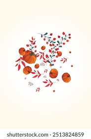 Colorful Pumpkin Background Light Vector. Gold Oak Border. Red Leaves Pattern Banner. Gourd Graphic. Thanksgiving Card.