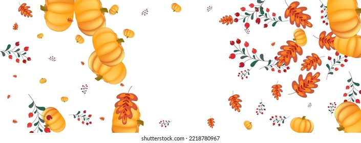 Vector blanco de fondo de calabaza colorida. Gourd Happy. Borde blanco amarillo. Pancarta de roble. Ilustración De La Decoración De La Planta Verde.