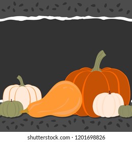 colorful pumpkin seamless horizontal border autumn card with torn paper on gray background 