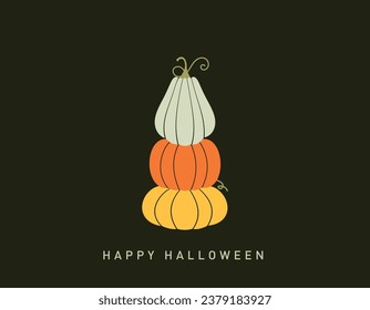 Colorful Pumpkin Tower on dark background: Autumn's Flat Design Delight, "happy halloween"
