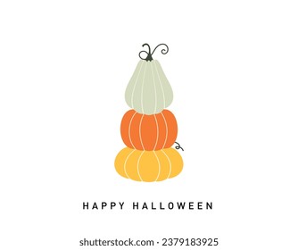 Colorful Pumpkin Tower on white background: Autumn's Flat Design Delight, "happy halloween"