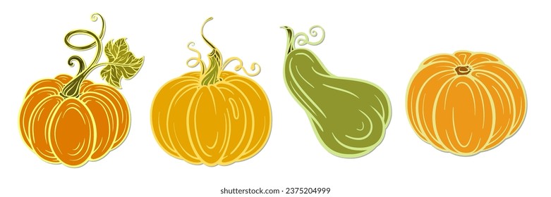 Colorful pumpkins for autumn holiday stickers set