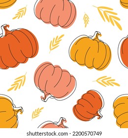 Colorful pumpkins on white seamless pattern template.