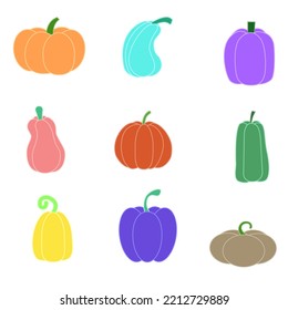 calabazas coloridas puestas sin fondo