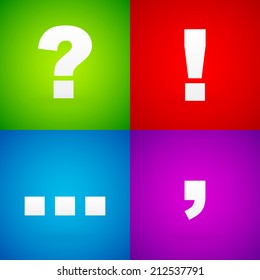 Colorful punctuation mark backgrounds. (question - exclamation mark, ellipses, comma)