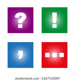 Colorful punctuation mark backgrounds. Question, exclamation mark, ellipses, comma sign. Vector illustration. EPS 10.