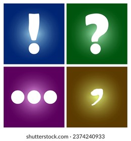 Colorful punctuation mark backgrounds. Question sign, exclamation mark, ellipses, comma. Vector illustration. EPS 10.