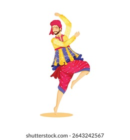 Colorful Punjabi Folk Dancer in Traditional Dress Performing Bhangra	