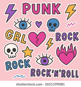 Colorido Punk Rock Adesivos com Crânios, Corações, Relâmpagos, Olhos e Estrelas para Tatuagem e Rock n Roll Lovers